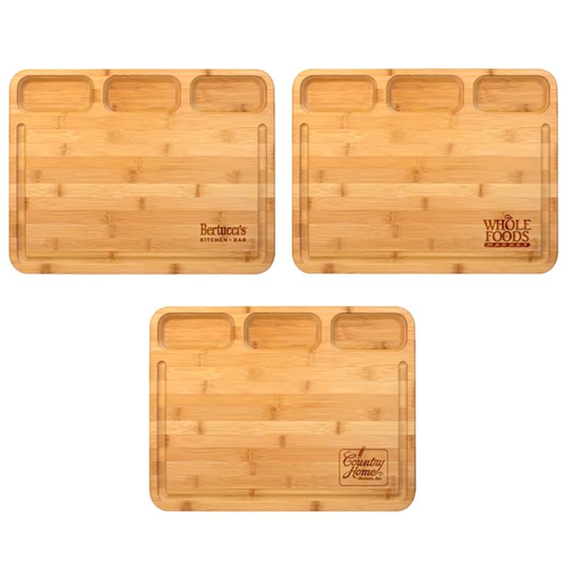 3-Well Kitchen Prep & Serve Bamboo Board