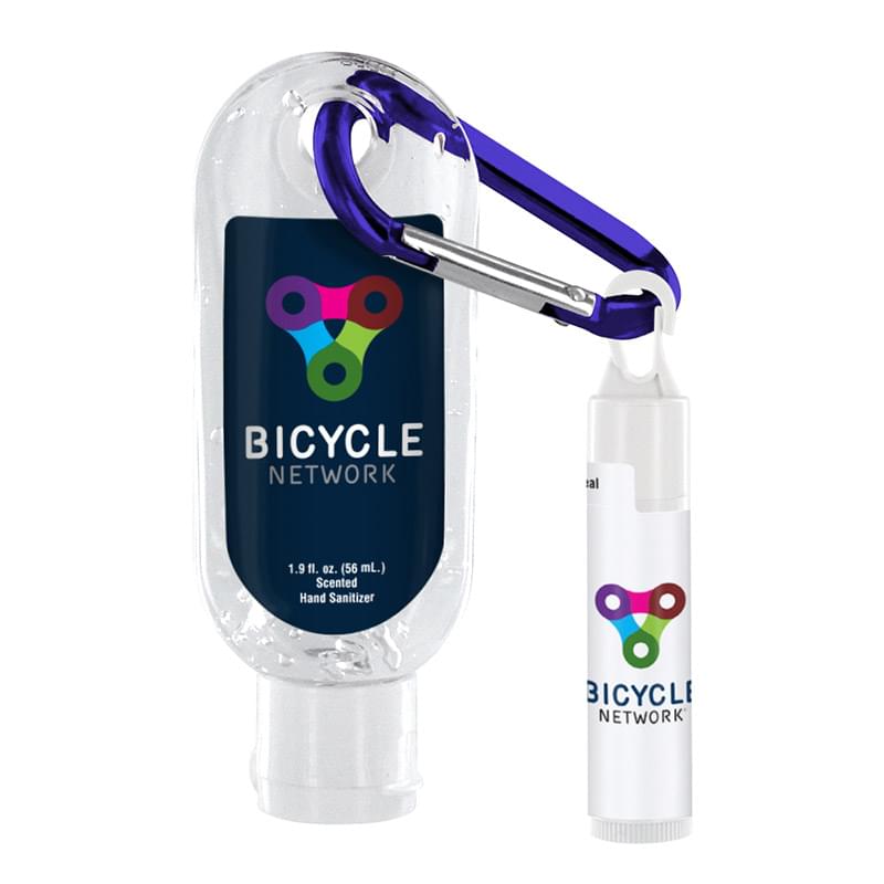 1.9 oz. Clear Sanitizer with Carabiner attached to SPF 15 Lip Balm