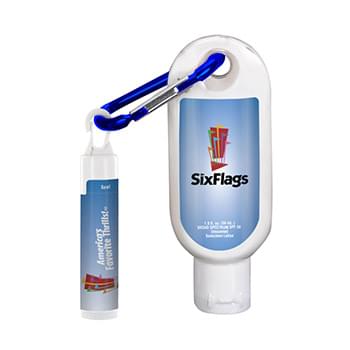 1.9 oz. SPF 30 Sunscreen with Carabiner and SPF 15 Lip Balm in White Tube with Hook Cap